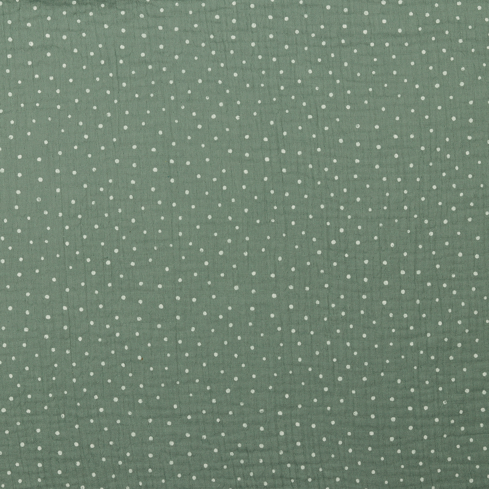Tela algodón 100% muselina topos blancos con fondo verde viejo — imagen 1