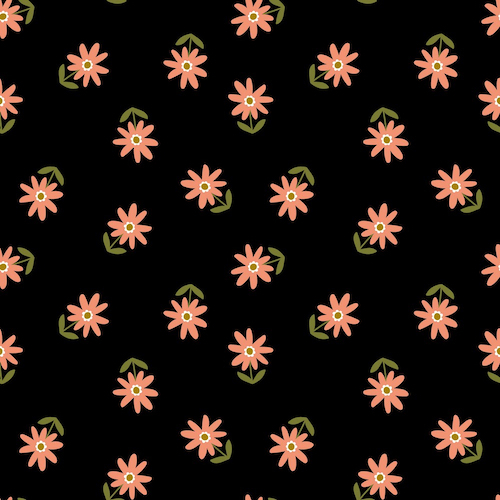 Tela algodón estampada con flores y fondo negro — imagen 1