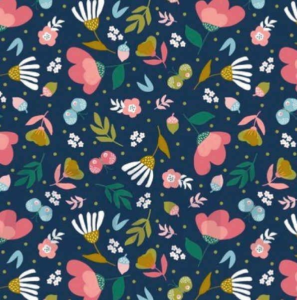 Tela de  popelín, 100% algodón floral y bellotas — imagen 1