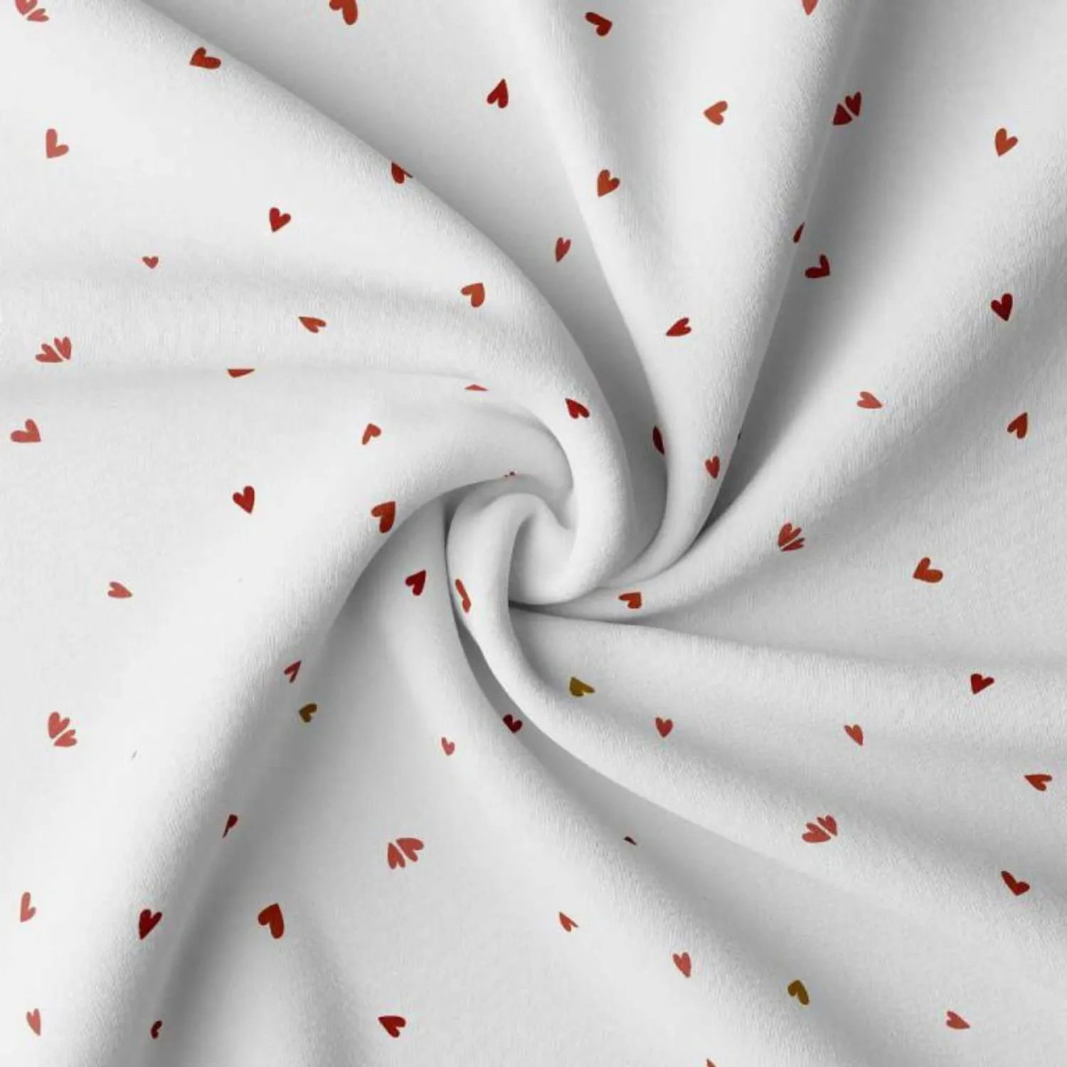 Tela algodón corazones rojos y ocres sobre fondo blanco