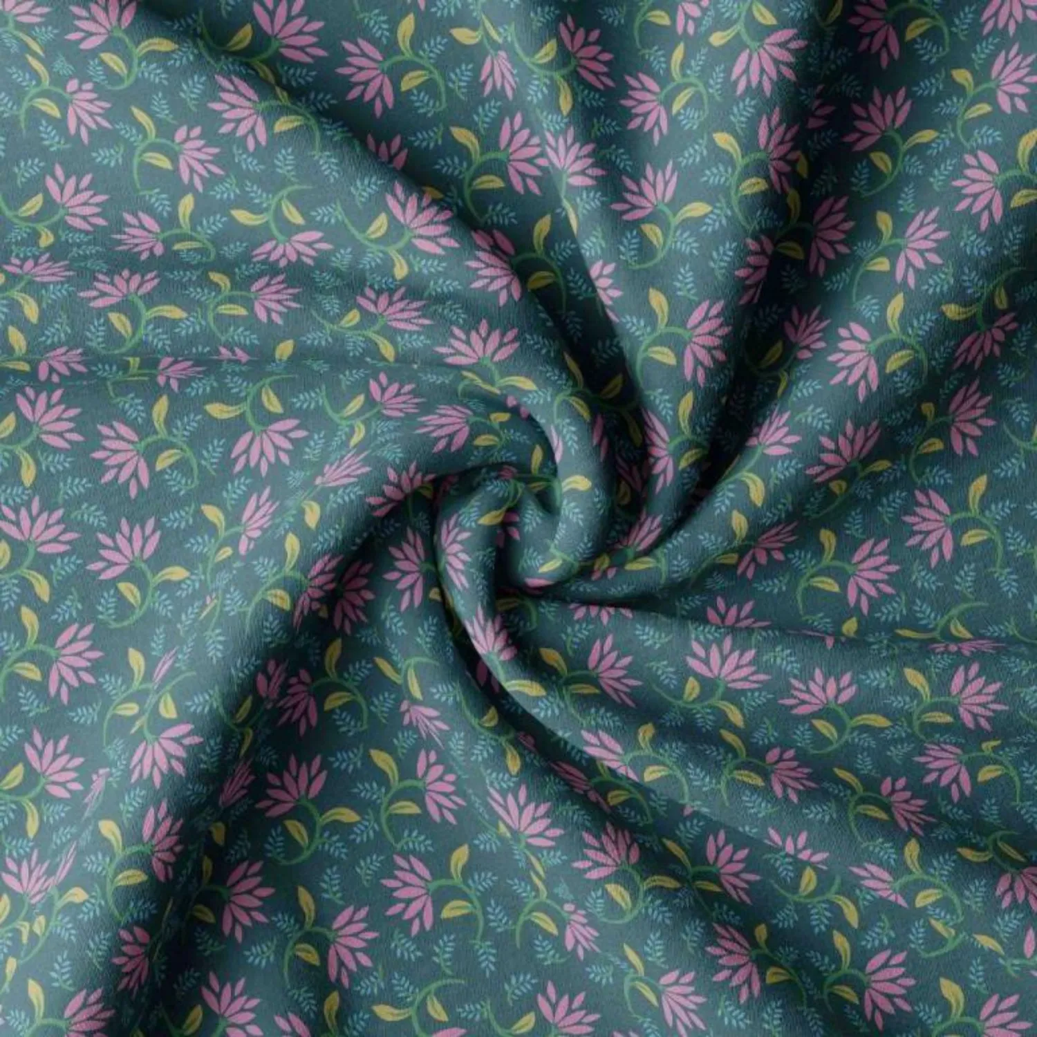 Algodón flores fondo gris verdoso