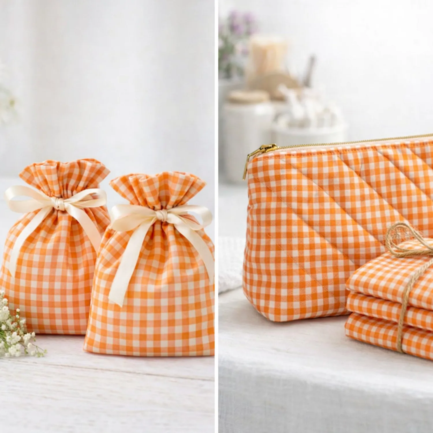 Algodón Vichy “Campo naranja” – Cuadro 5 mm – 150 cm — imagen 3