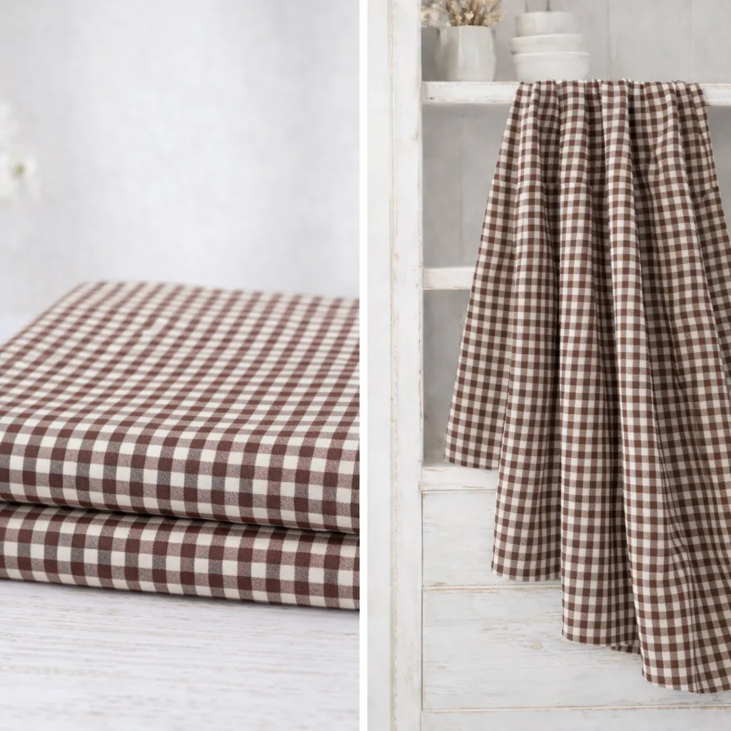 Algodón Vichy “Campo marrón” – Cuadro 5 mm – 150 cm