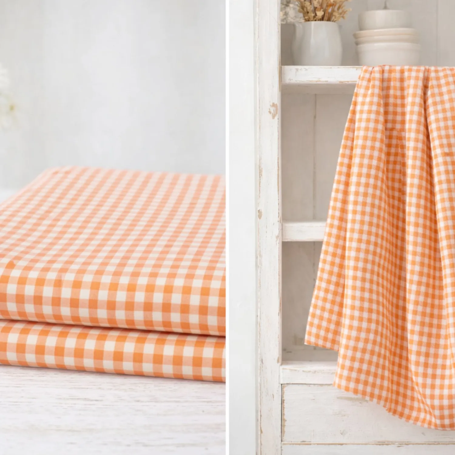 Algodón Vichy “Campo naranja” – Cuadro 10 mm – 150 cm