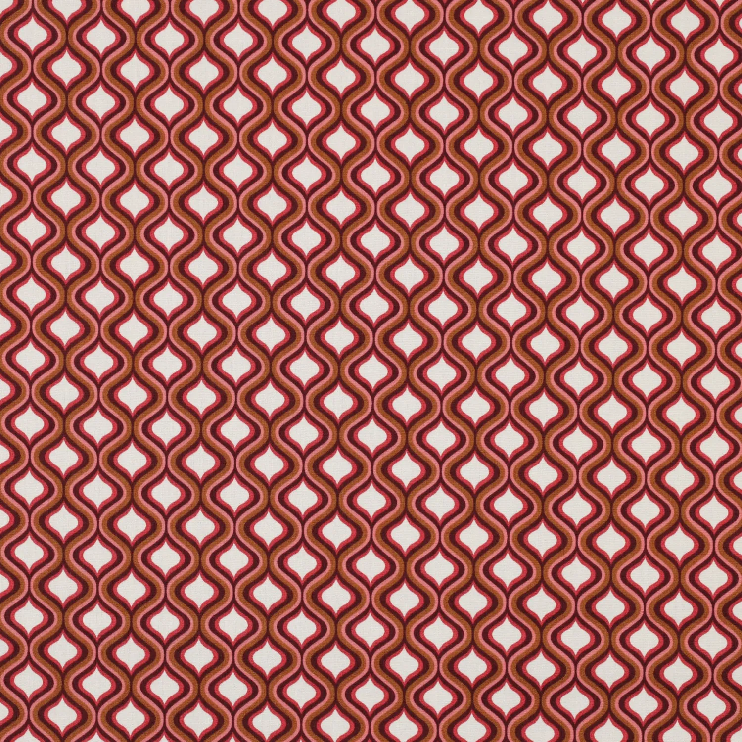 Tela algodón 100% formas arabescas rojas fondo ecru — imagen 1