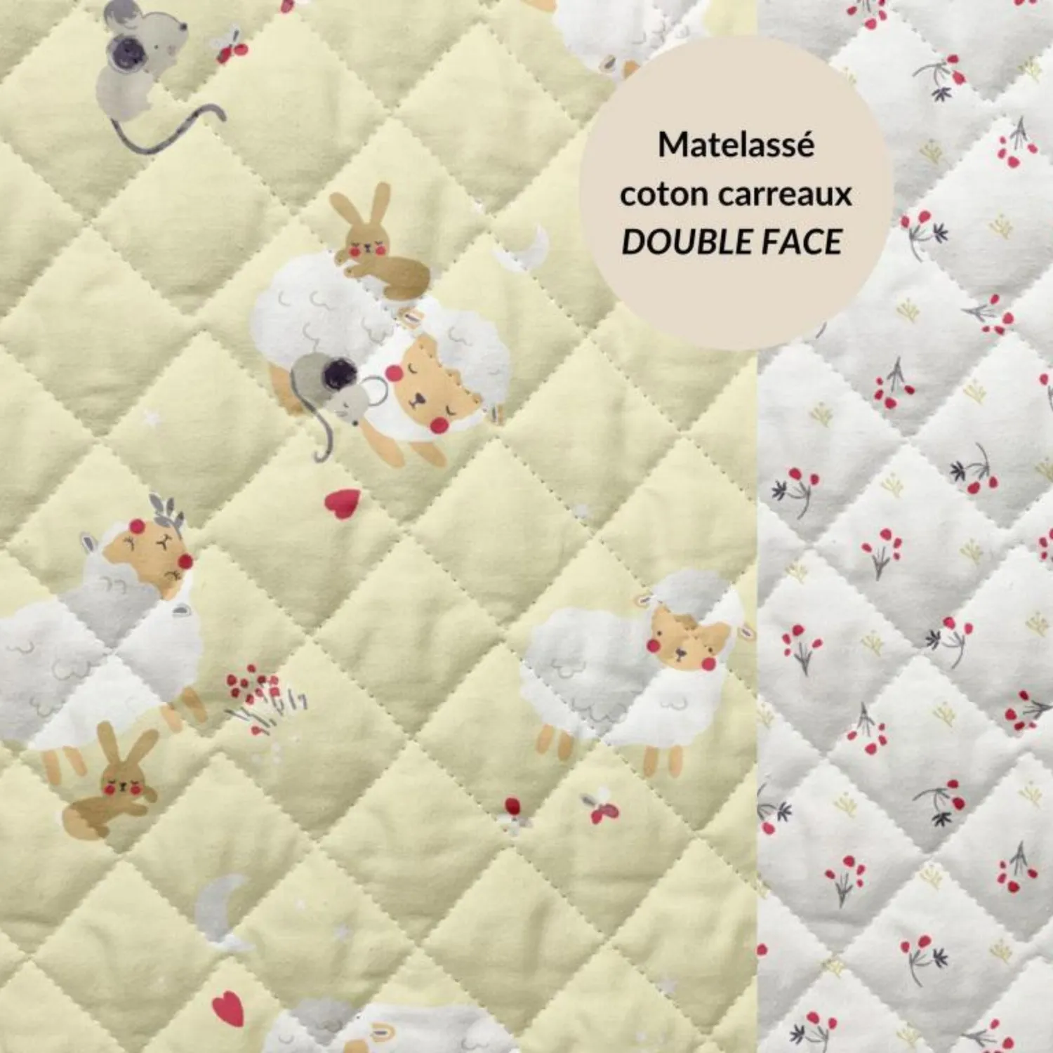 Tela algodón acolchada  con animalitos fondo amarillo — imagen 1