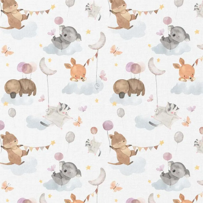 Tela algodón impreso animalitos con globos sobre nubes — imagen 1