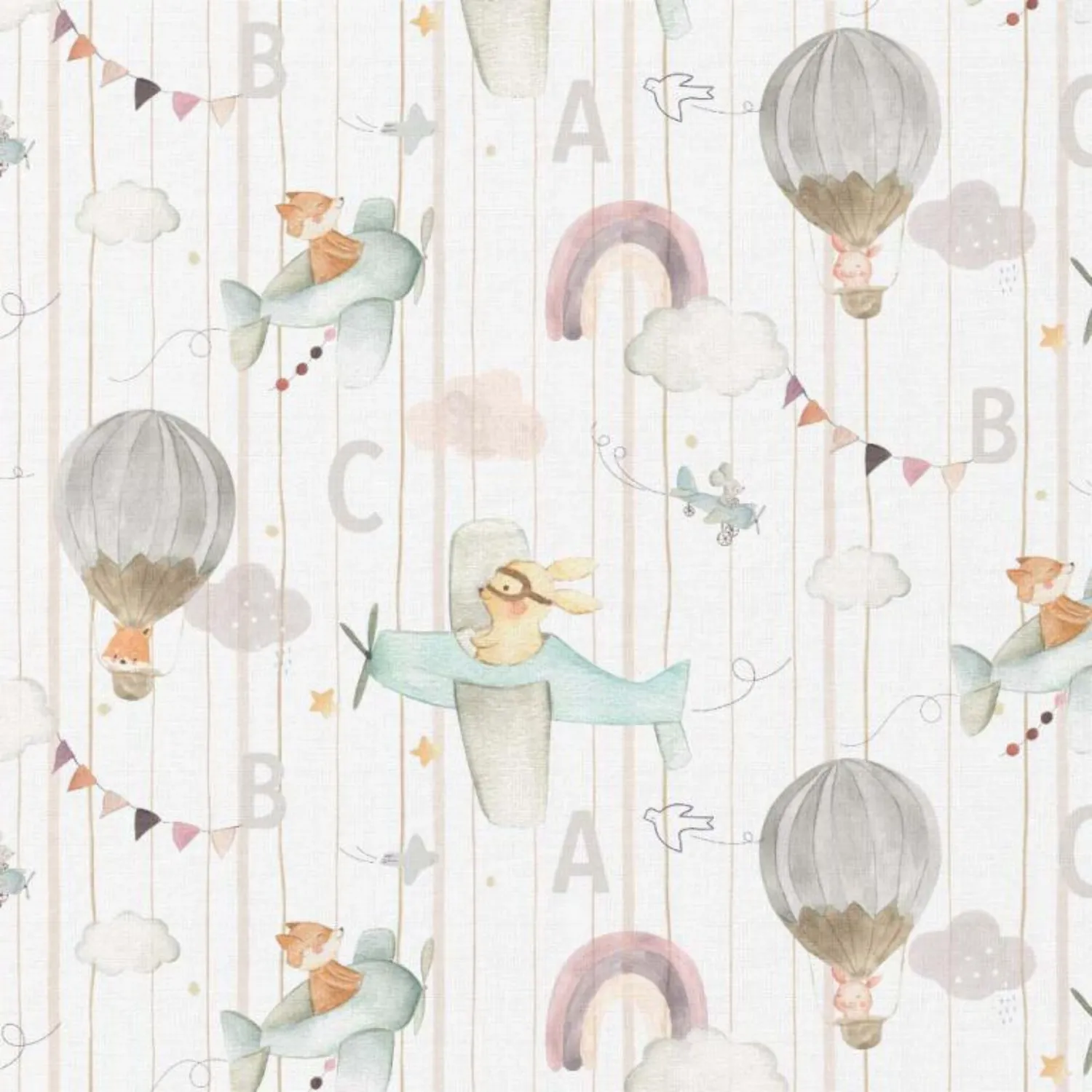 Tela algodón impreso con motivos. animalitos , globos y aviones — imagen 1