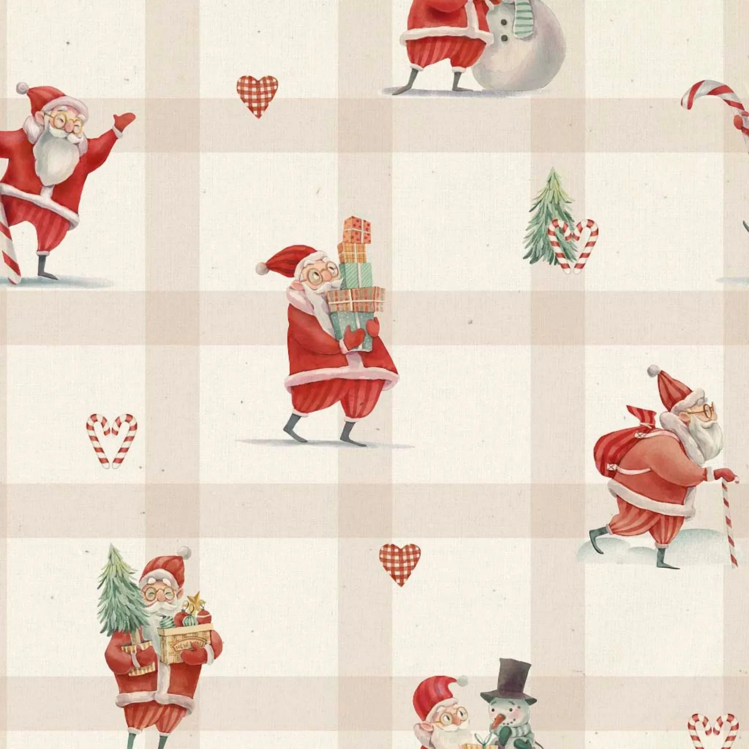 Tela algodón santa Claus fondo beige