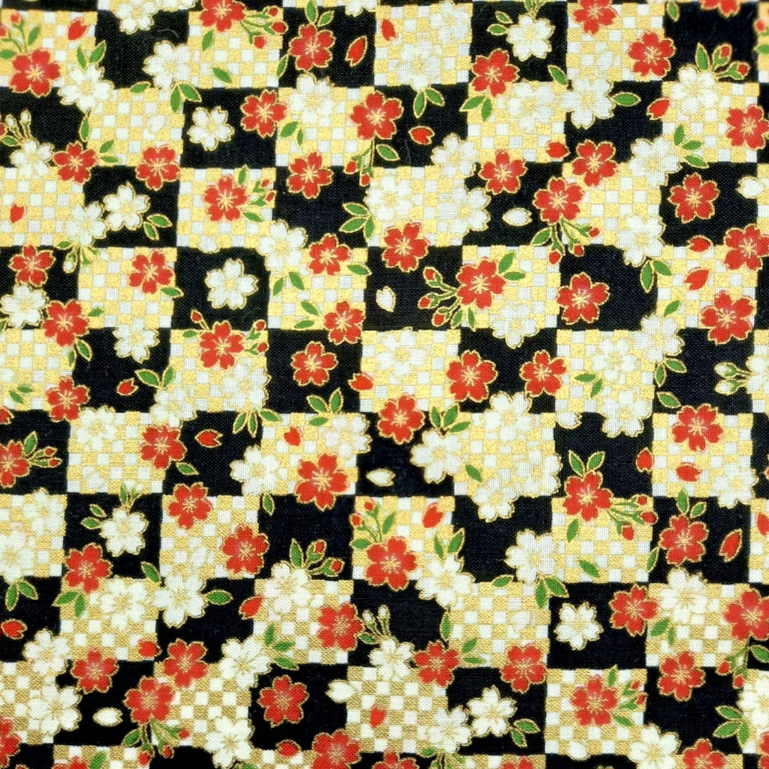 Tela japonesa flores brillantes a cuadros