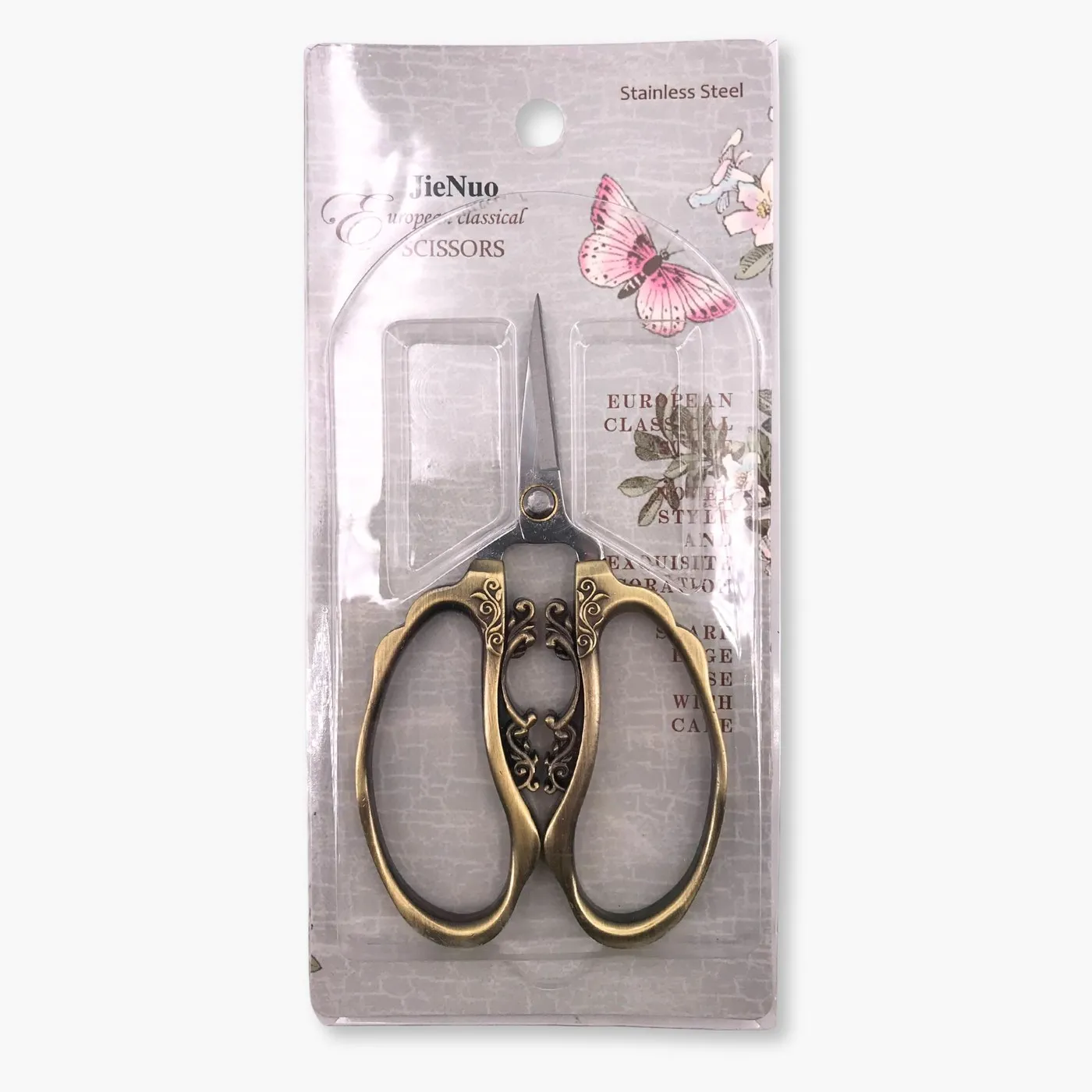 Tijera de bordar vintage oro viejo — imagen 1